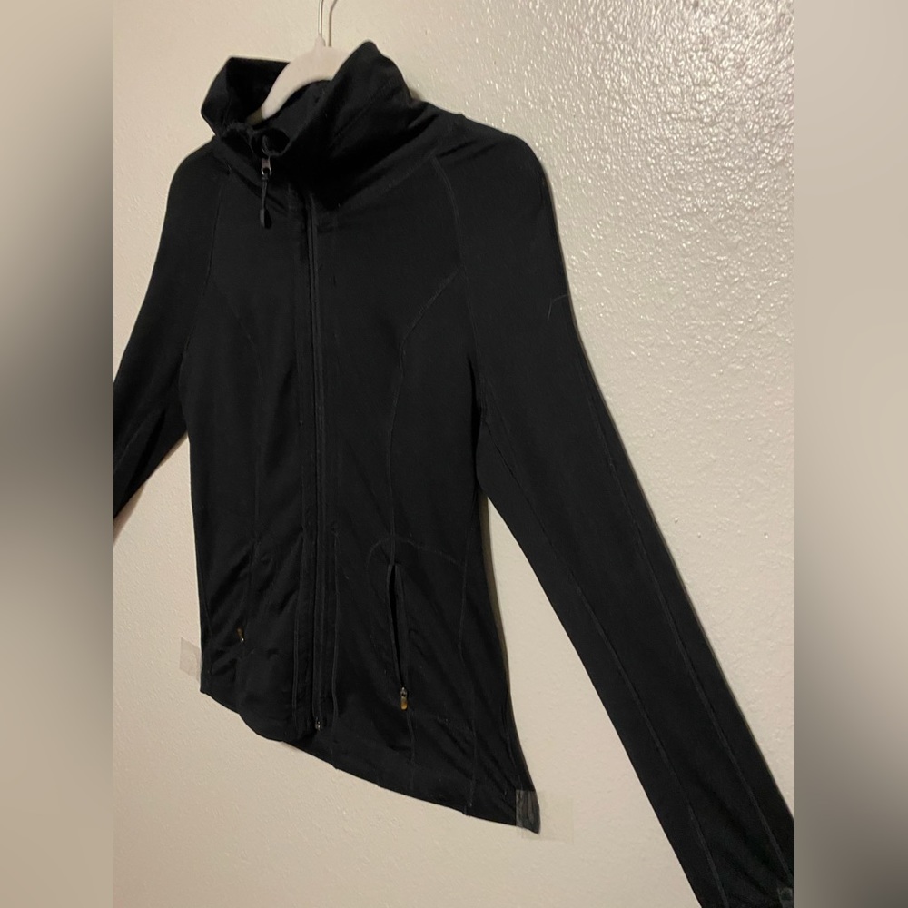 Tangerine Black Athletic Zip Jacket | Mock Neck Lightweight Activewear | Small - Picture 3 of 4